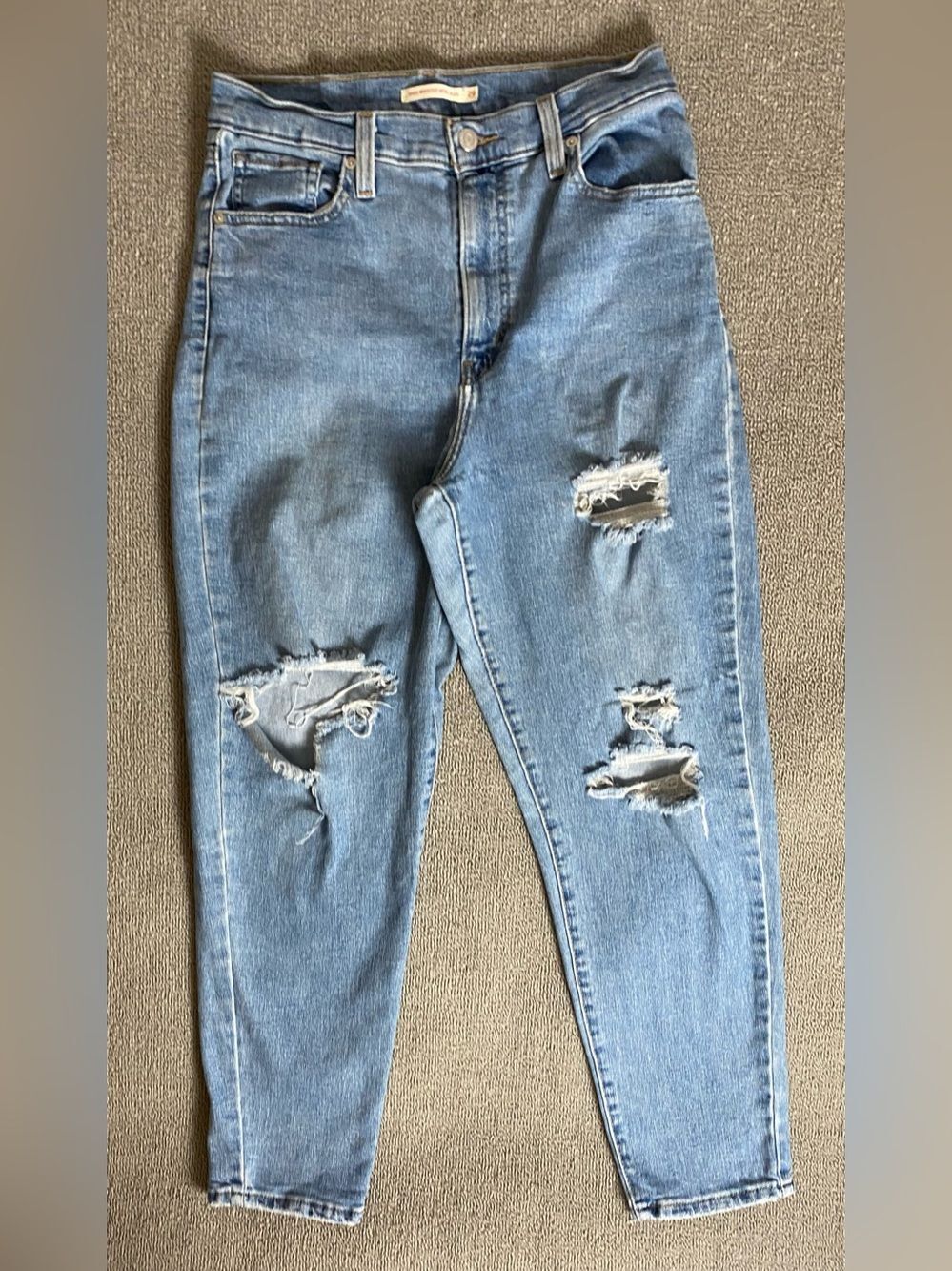 Levi’s High Waisted Light Wash Distressed Mom Jeans -Classic Ripped Denim